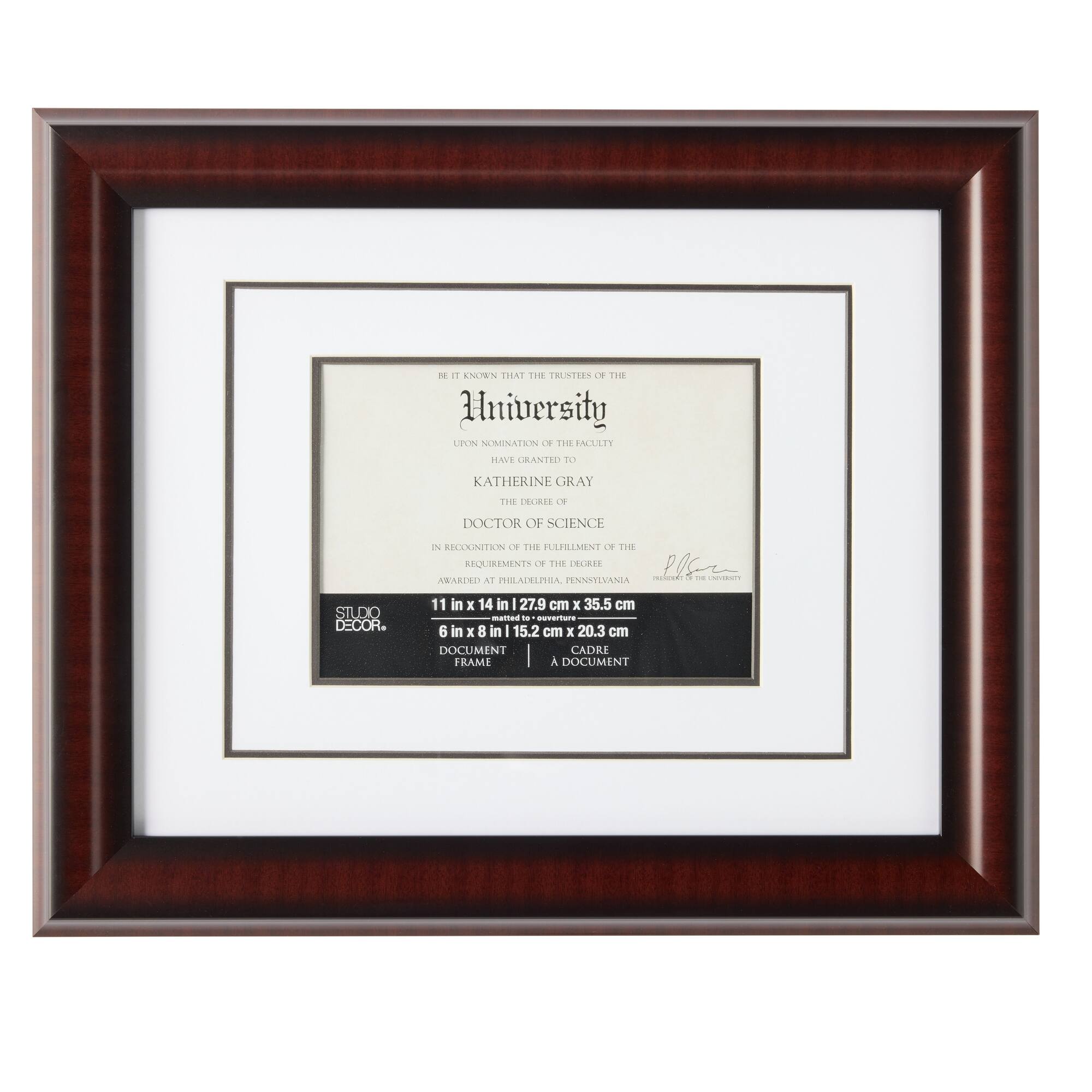 6" x 8" Mahogany Document Frame with Double Mat by Studio Décor®